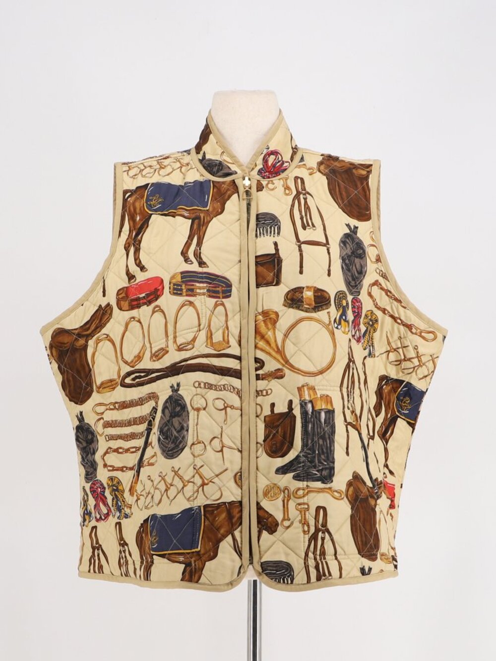 RALPH LAUREN Vintage Reversible Silk Quilted Vest Equestrian Size 3X